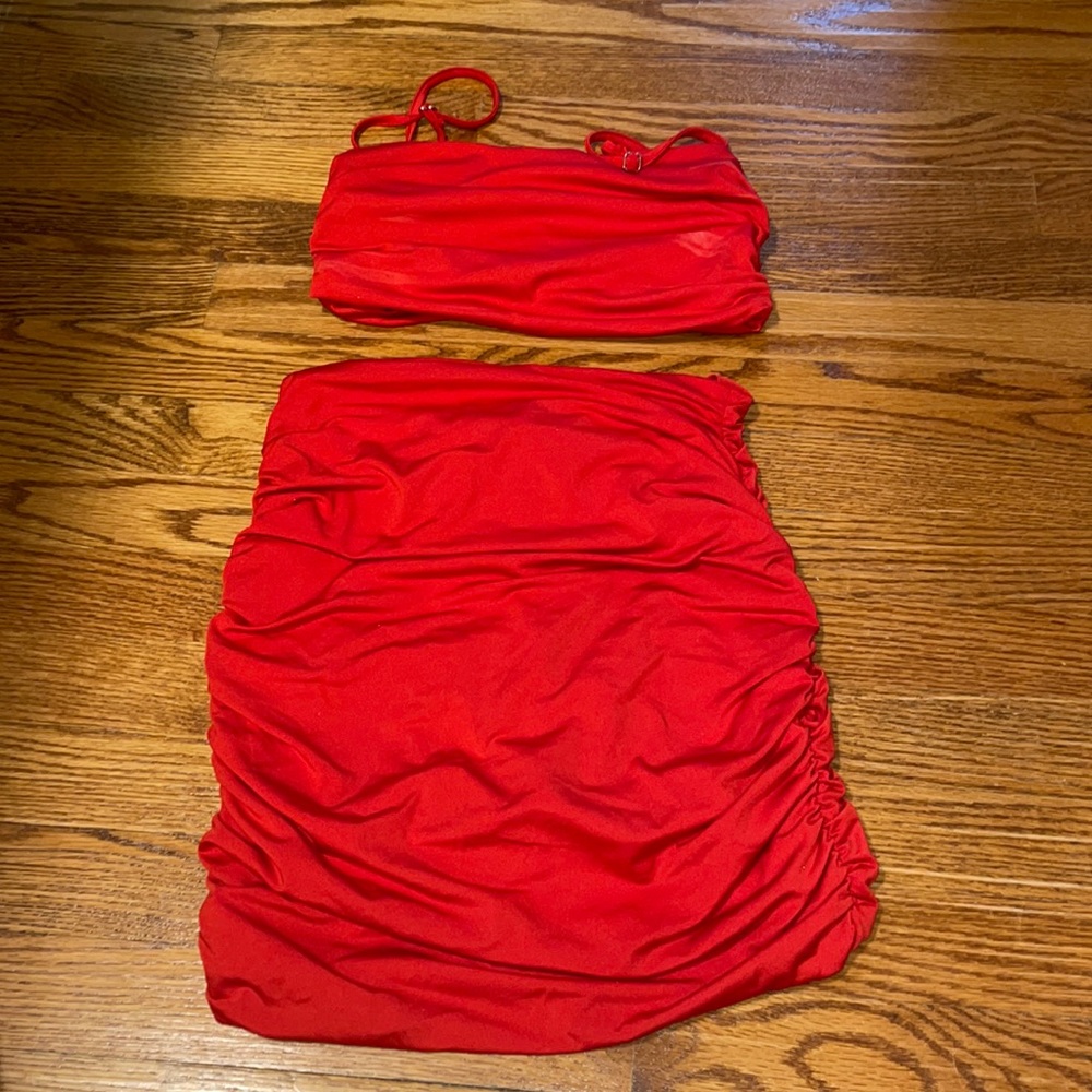 SEXY ROUCHED RED SET